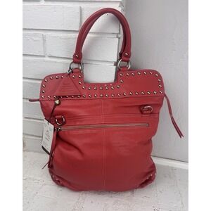 Sorial Coral  Leather Studded Tote Bag Purse Designer Handbag Boho Chic Spacious